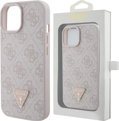 Zdjęcie produktu dla Etui Guess Leather 4G Triangle Strass Do Iphone 15 - Różowe