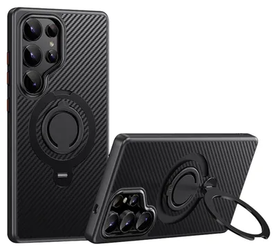 Obrázok produktu pre Puzdro Samsung Galaxy S25 Ultra MagSafe Carbon Design TPU 360 Ring, čierne