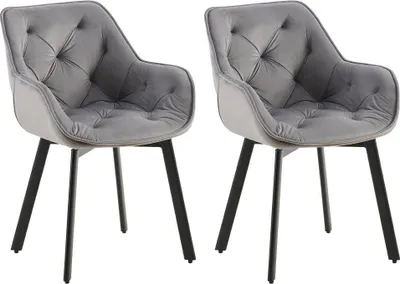 Immagine prodotto di set di 2 sedie da pranzo in velluto - Sedie da cucina - Ergonomiche e girevoli, grigio scuro