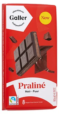 Image de Tablette de chocolat noir fourrée au praliné, Galler Noir, 180 g