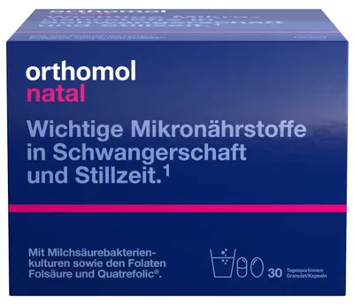 Produktbild von Orthomol Natal - Mikronährstoffe für Schwangerschaft und Stillzeit - mit Folsäure, weiteren Vitaminen und Zink - Granulat/Kapseln, 30 St. Tagesportionen