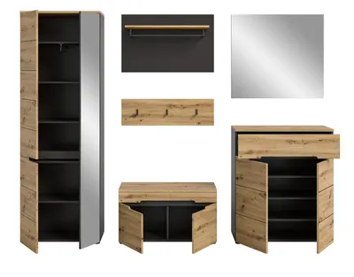 Produktbild von Garderoben-Set "Cooper" Artisan Eiche und grau Garderobe 6-teilig mit Soft-Close