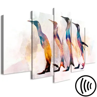 Produktbild von Akustikbild Tier 200x100 cm Bilder Akustikschaum Hochleistungsschallabsorber Schallschutz Leinwand 5 tlg Wandbild Raumakustik Schalldämmung Pinguin Abstrakt g-C-0264-b-m