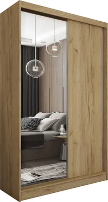 Produktbild von Masseno Schiebetürenschrank PATRIZIA 120 cm Kleiderschrank Schlafzimmer Schrank 2-türig mit Spiegel Eiche Artisan