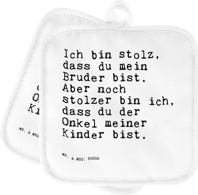 Produktbild von Mr. & Mrs. Panda Topflappen Ich bin stolz, dass... - Weiß - Geschenk, Geburt, Spruch Sprüche Weisheiten Zitate Lustig Weisheit Worte, Bruder, Set, Neffe, Kochlappen