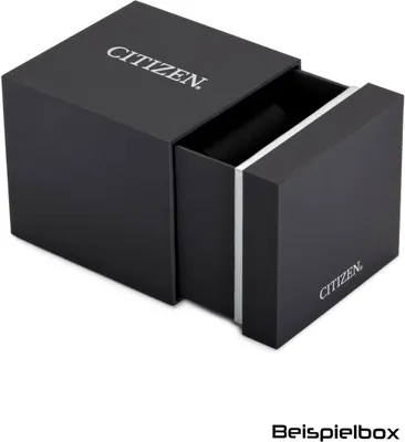 A black Citizen watch box, partially open, with the drawer pulled out.