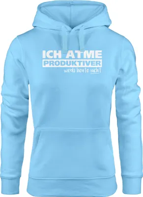 Produktbild von Damen Hoodie mit Spruch Ich atme produktiver wird`s heute nicht Moonworks® hellblau M