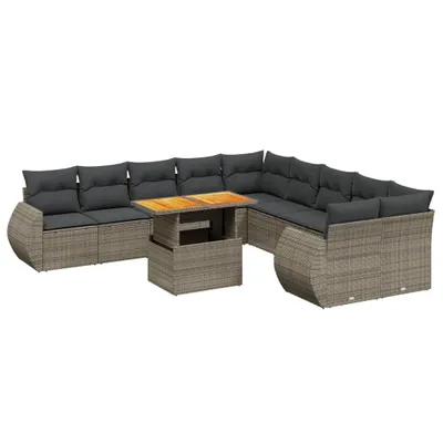 Produktbild von vidaXL 11-tlg. Garten-Sofagarnitur mit Kissen Grau Poly Rattan