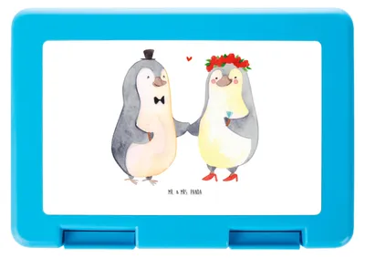 Produktbild von Mr. & Mrs. Panda Bentobox Pinguin Heirat - Weiß - Geschenk, Just Married, Hochzeit, Bento Box, Snackbox, Verheiratet, Lunchbox, Bräutigam, Brotbehälter, Frau, Mann