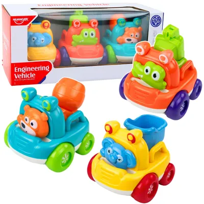 Obrázok produktu pre Sada stavebných vozidiel so zvieratkami pre batoľatá farebné 3 ks.