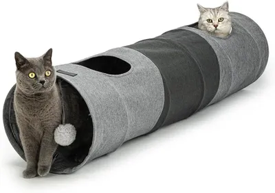 Obrázok produktu pre Tunel pre mačky s loptičkou, 30x130 cm, skladací, imitácia ľanu, robustná hračka do interiéru a exteriéru