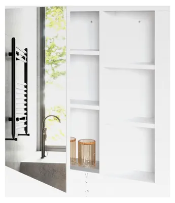 Produktbild von Badezimmerschrank mit Spiegel, wandmontierter Spiegelschrank mit 1 Tür und 1 Tropfschale, verstellbaren Ablagen, 65 x 15 x 65 cm, Weiß