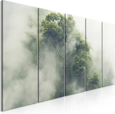 Produktbild von Premiumarte Vlies-Leinwand Wandbild 200x80 cm – Modernes Fotografie Kunstdruck Wald Nebel Natur, 5-teilig, aufhängefertig, lichtecht, geruchlos, unbedenklich für Kinder- und Schlafzimmer, mit 12mm Holzrahmen (MDF), hochwertiger Digitaldruck, b-B-0487-b-m