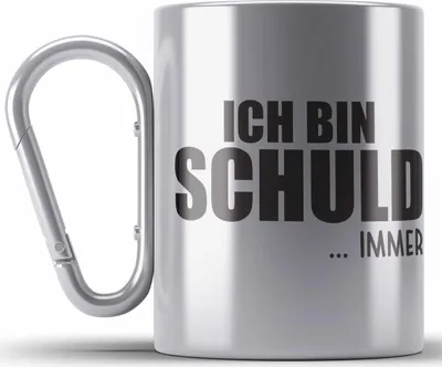 Produktbild von Trendation -  Ich Bin Schuld IMMER Lustige BüroEdelstahl Tasse Karabiner mit Spruch für Kollege Kollegin Büro Edelstahl Tasse Karabiner Arbeit (Silber)