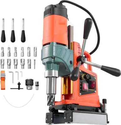 Produktbild von Magnetbohrmaschine 1400W, 50mm Bohrdurchmesser - Umkehrbare Richtung Magnetbohrer - Für Metalloberflächen - Elektrische Kernbohrmaschine mit 11 Kernbohrern - Geeignet für Industrie und Heimwerker - Orange