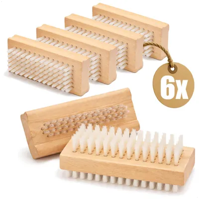 Zdjęcie produktu dla com-four®: Zestaw 6 szczoteczek do rąk, szczotki do paznokci wykonane z drewna, dwustronna szczotka do mycia rąk