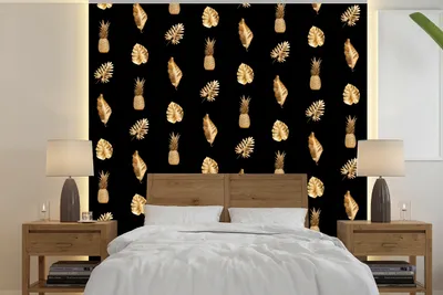 Produktbild von MuchoWow® Fototapete für Wohnzimmer oder Schlafzimmer Wandtapete Vinyl Motivtapete Blätter - Gold - Muster - 220x220 cm - Tapeten