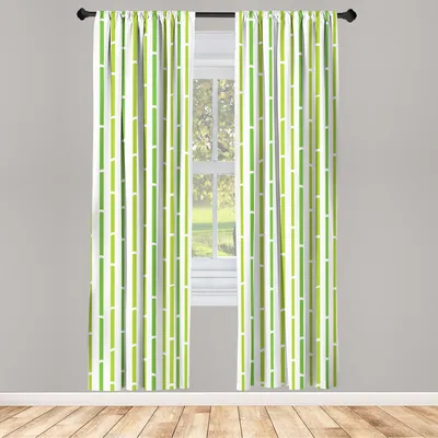 Produktbild von ABAKUHAUS Geometrischer Wald Vorhänge 2 Panel Set für Wohnzimmer Schlafzimmer Nachbildung, Bambusabbildung in den grünen Schatten abstrakte chinesische Vegetation, 150 cm x 175 cm, Lindgrün Farngrün