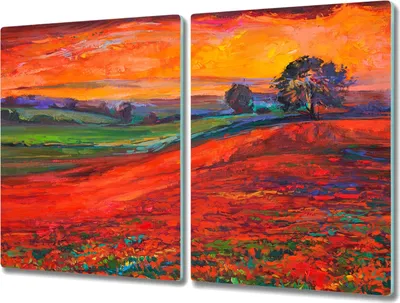 Produktbild von Coloray Hackbrett Kochplattenabdeckung Herdabdeckplatte 2x40x52 cm Schneidebrett Küchenbrett - Blumen Baum Himmel