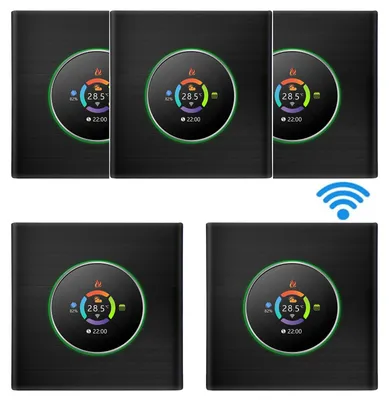Produktbild von 5X WiFi Thermostat Digital LCD Raumthermostat Programmierbare Wandthermostat Unterputz Fussbodenheizung fuer 5A Kesselheizung ,Tastensteuerung/Mobile APP/Sprachsteuerung Innenthermometer,Schwarz