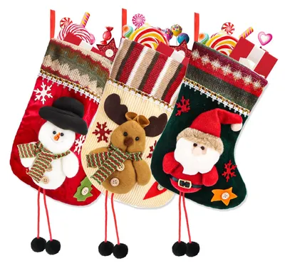 3 Weihnachtsstrümpfe zum Befüllen, 30 cm, 3 Designs