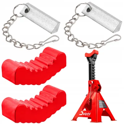 Immagine prodotto di Kit accessori per cavalletti auto – 2x tamponi in gomma + 2x blocchi meccanici – Delphi Tools