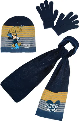 Produktbild von Minnie Mouse Kinder Winter Set 3 tlg. Mütze, Handschuhe und Schal Mädchen, Farbe:Dunkel-Blau, Größe:54