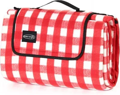 Produktbild von Picknickdecke 200 x 200 cm - Tragbare, extra große Matte - Wasserdichter Boden - Stranddecke für Camping - Rot-Weiß kariert