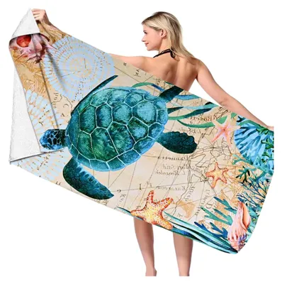 Produktbild von Mikrofaser Strandtücher 200x100 cm mit Meeresschildkröten-Motiv, Schnelltrocknendes XXL Badehandtuch