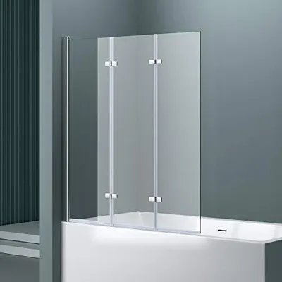 Produktbild von doporro 130 x 140 cm Design-Duschwand Cortona116 für Badewanne Badewannenaufsatz Duschabtrennung 6mm ESG-Sicherheitsglas nach DIN EN 12150-1 transparent inkl. NANO-Beschichtung Badewannenfaltwand Wandanschlag links