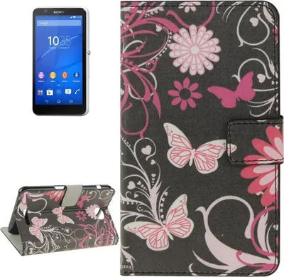 Produktbild von Handyhülle Tasche für Handy Sony Xperia E4 Schmetterlinge Pink