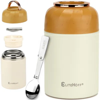 Isolierte Lunchbox 500 ml mit Löffel, beige, auslaufsicher