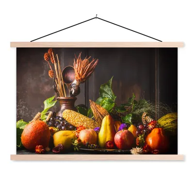Produktbild von MuchoWow® Textilposter Gemüse - Obst - Rustikal - Tisch 60x40 cm mit holzfarbenen Rahmen - Bilder