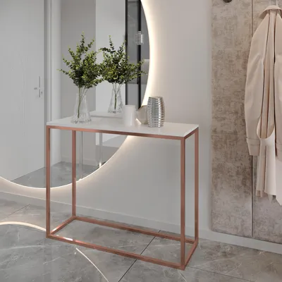 Image de AX LIVING Console d'entrée Lortie 100 cm blanc structure cuivrée