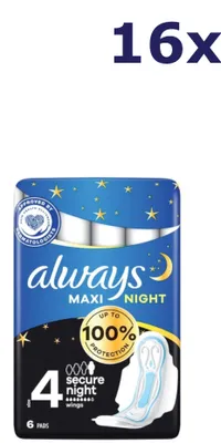 Productafbeelding van 16 stuks Always Classic maxi inlegverbanden voor de nacht, met vleugels, maat 4