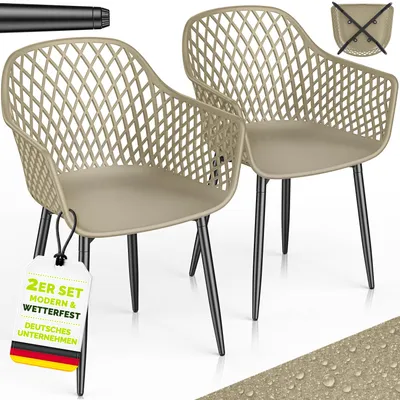 Immagine prodotto di Set di 2 sedie da giardino tillvex® resistenti alle intemperie con braccioli, color taupe | Sedie da esterno con portata fino a 120 kg | Sedie da giardino resistenti ai raggi UV | Sedie da terrazza, mobili da giardino, terrazza, balcone, esterno, giardino