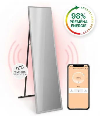 Obrázek produktu pro Klarstein Infračervený ohřívač, zrcadlový infrazářič, infrazářič s termostatem, ohřívač s detekcí otevřených oken a ovládáním přes aplikaci, ohřívač bez tvorby CO2, infrazářiče IP24, 900 W