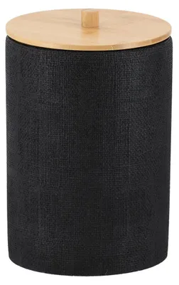 Produktbild von Runder abfalleimer aus polyresin 6l mit mascheneffekt und bambusdeckel - schwarz - Tendance