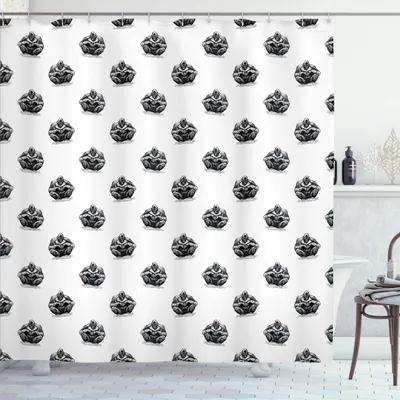 Image de ABAKUHAUS Rideau de douche Gorilla, motif répétitif monochrome de silhouettes de style grunge esquissé, 175 x 180 cm, gris anthracite et blanc