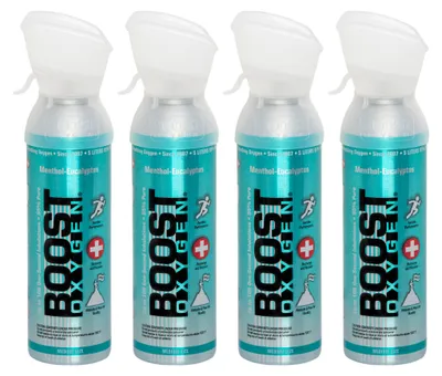 Produktbild von Boost Oxygen Sauerstoffdose zum Inhalieren Menthol-Eukalyptus, mittel, 4x5L