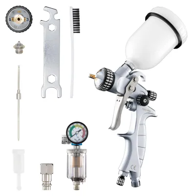 Produktbild von Benbow Lackierpistole PK60, Set 9-tlg., mit Öl-Wasser-Abscheider, 0,5mm Düse im set, Behälter 600ml, Druck 2 Bar
