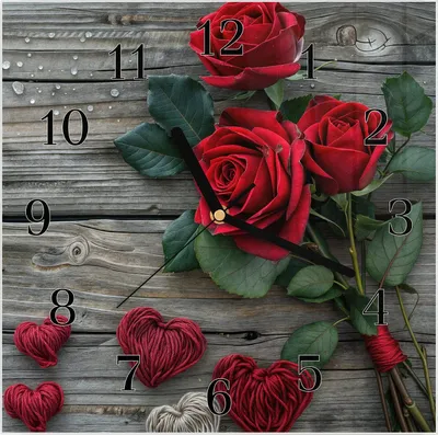 Produktbild von Wanduhr aus Glas mit Motiv Romantische Rosenherzen- 30 x 30 cm - inkl. Aufhängesystem