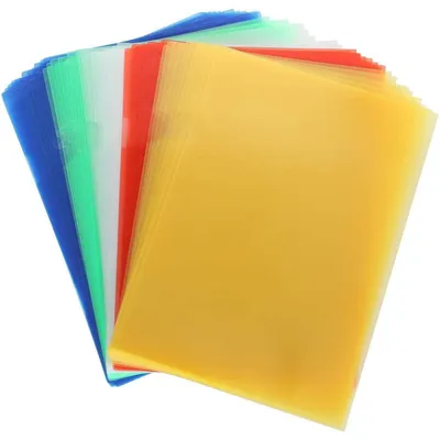 Image de Pochettes en plastique A4, transparentes, de différentes couleurs, épaisseur 180 microns, lot de 60, 5 couleurs différentes