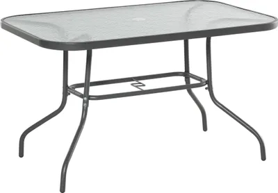 Produktbild von Outsunny Gartentisch Bistrotisch Bistrotisch Gartenmöbel mit Glasplatte Schirmloch Hartglas + Metall Carbongrau 120 x 80 x 70 cm