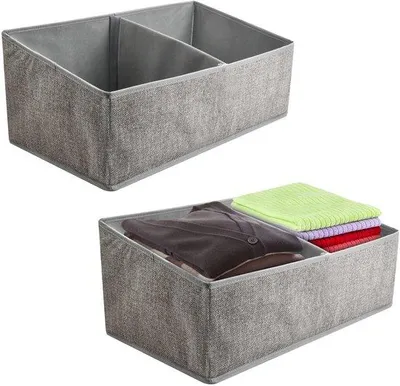 Zdjęcie produktu dla Ibenzoa® Zestaw 2 składanych pojemników z tkaniny – do przechowywania ubrań i akcesoriów, kolor szary, 50 x 28 x 21 cm, z uchwytem do przenoszenia, przegródką i oddychającą tkaniną filcową