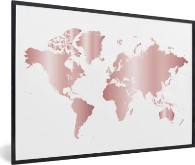 Produktbild von MuchoWow® Gerahmtes Poster Weltkarte - Rosa - Kinder - Jungen - Mädchen 90x60 cm - Poster mit Schwarzem Bilderrahmen Wandposter Rahmen Foto Bilder - Fotorahmen - Foto-Plakat