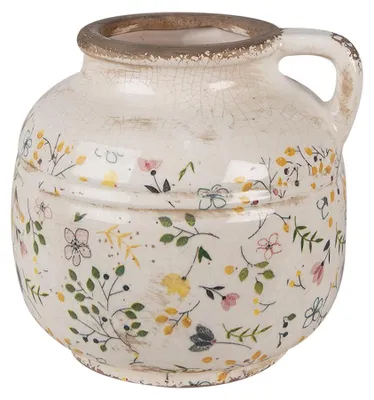 Productafbeelding van Clayre & Eef Decoratieve kan, diameter 17 cm, hoogte 16 cm, beige/geel, keramiek, bloemenmotief