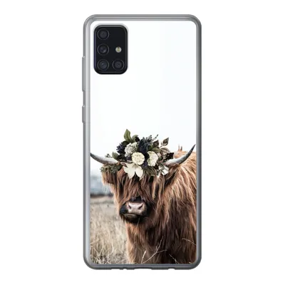 Produktbild von MuchoWow® Handyhülle Schutzhülle Hülle für Samsung Galaxy A52 5G Schottischer Highlander - Blumen - Tiere Silikon Softcase Handy Hülle - Umschlag