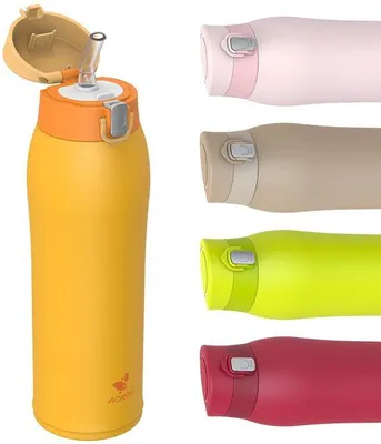 Produktbild von Trinkflasche 350 ml/500 ml/750 ml aus 18/8 Edelstahl, auslaufsicher mit Strohhalm, BPA-frei