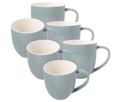 Produktbild von 6er Set Kaffeetassen aus Porzellan grau 380ml | Große Kaffeebecher mit feiner Rillenstruktur | Teetassen Set modern | Spülmaschinenfest & Mikrowelleng